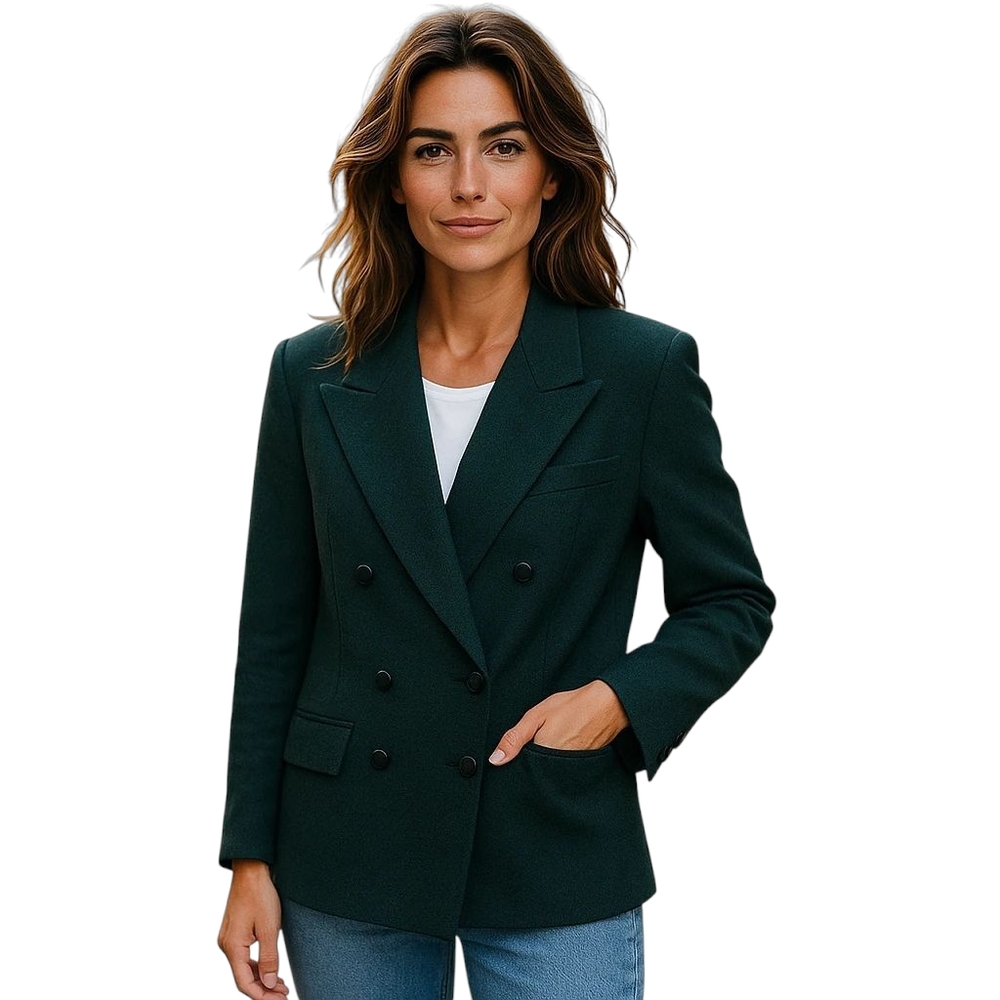 Louis Feraud Green Wool Blend Double Breasted Blazer Jacket Womens Size 14